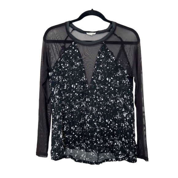 SILENCE + NOISE Splatter Print Sheer Mesh Long Sleeve Top size Small - Picture 13 of 13
